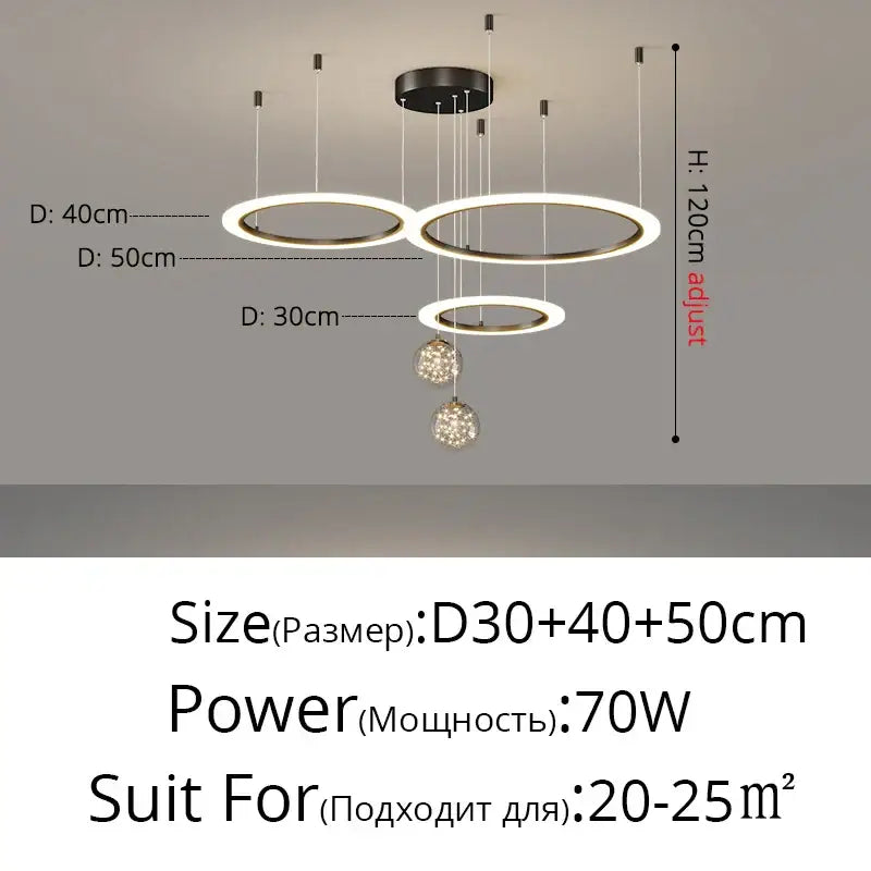 Modern minimalist circle ring pendant light with crystal bedroom chandelier