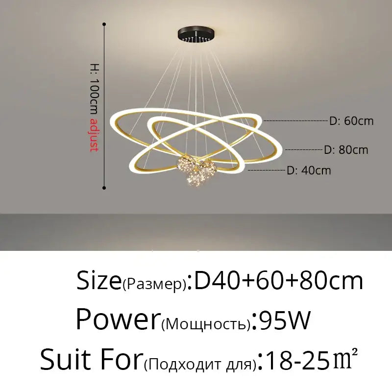 Modern minimalist circle ring pendant light with crystal bedroom chandelier