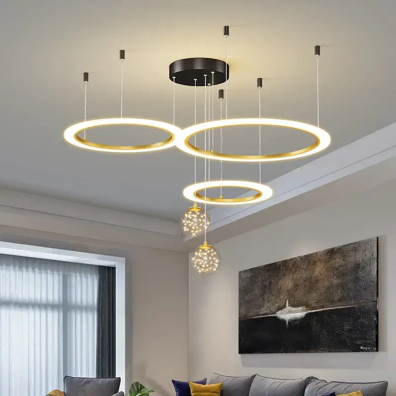Modern minimalist circle ring pendant light with crystal bedroom chandelier