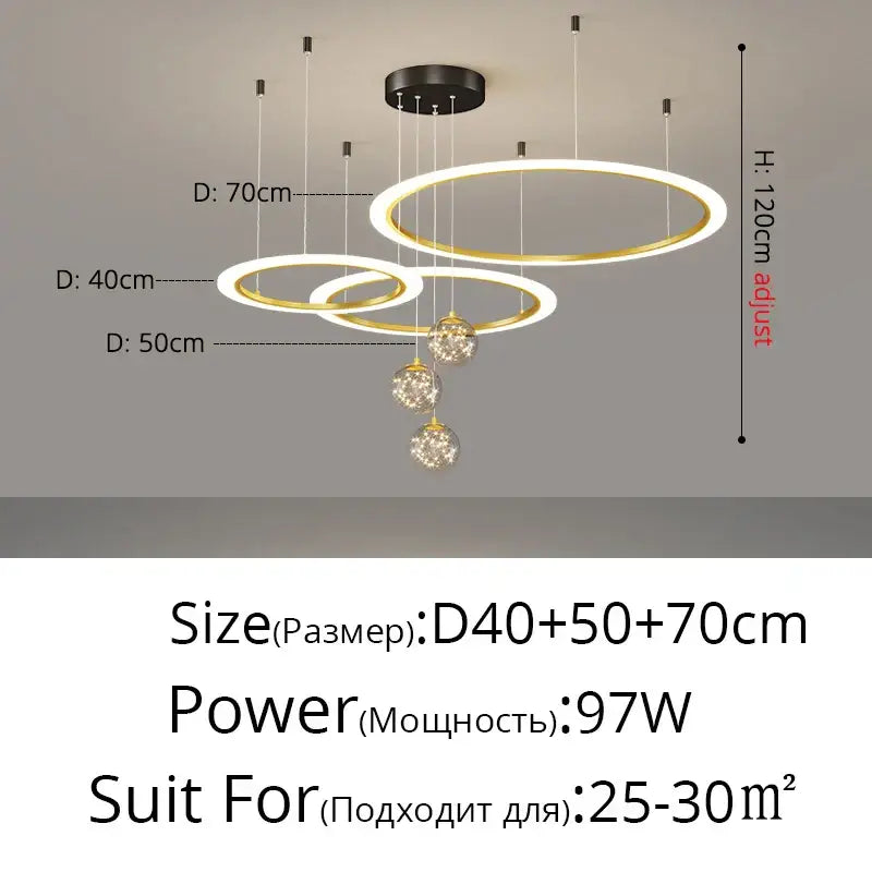 Modern minimalist circle ring pendant light with crystal bedroom chandelier
