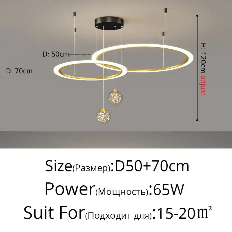 Modern minimalist circle ring pendant light with crystal bedroom chandelier