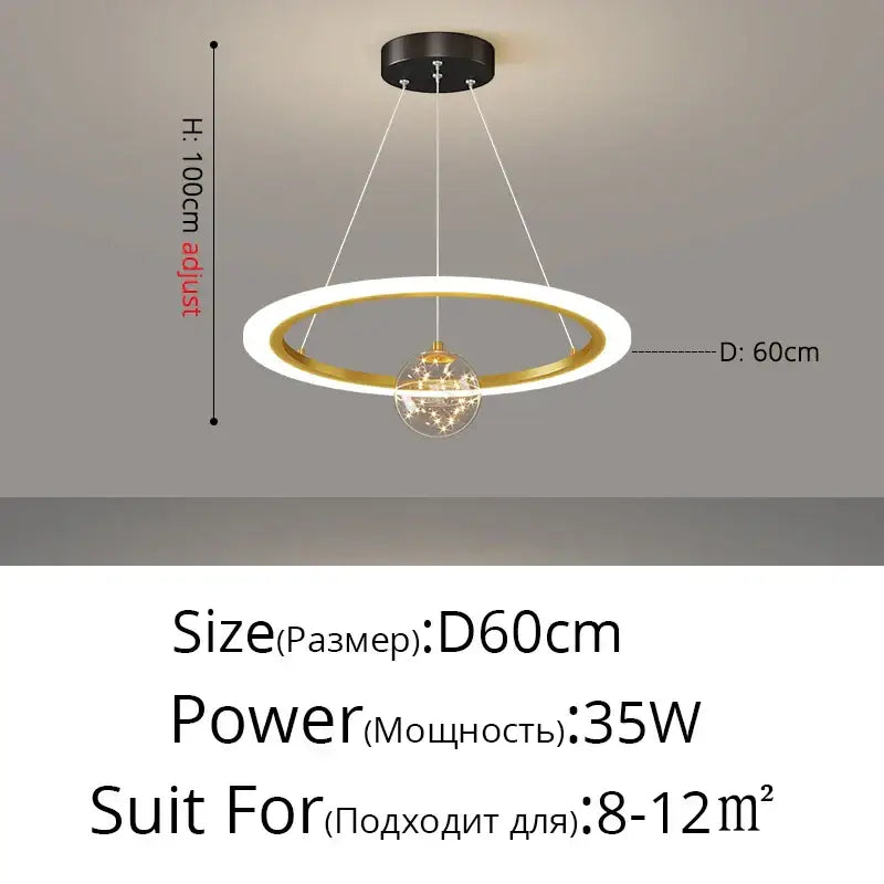 Modern minimalist circle ring pendant light with crystal bedroom chandelier