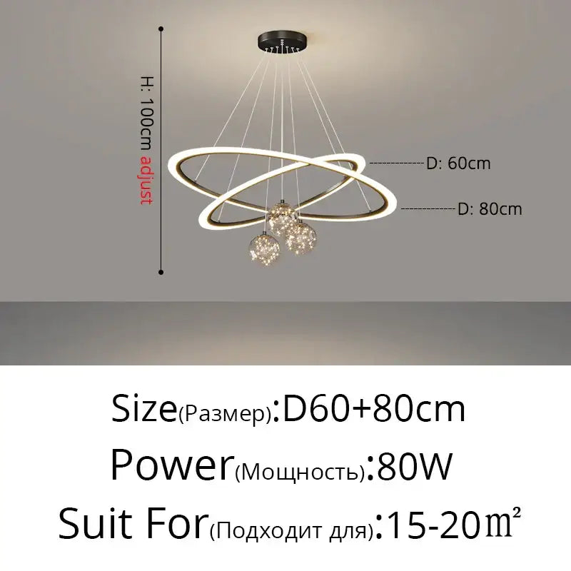 Modern minimalist circle ring pendant light with crystal bedroom chandelier