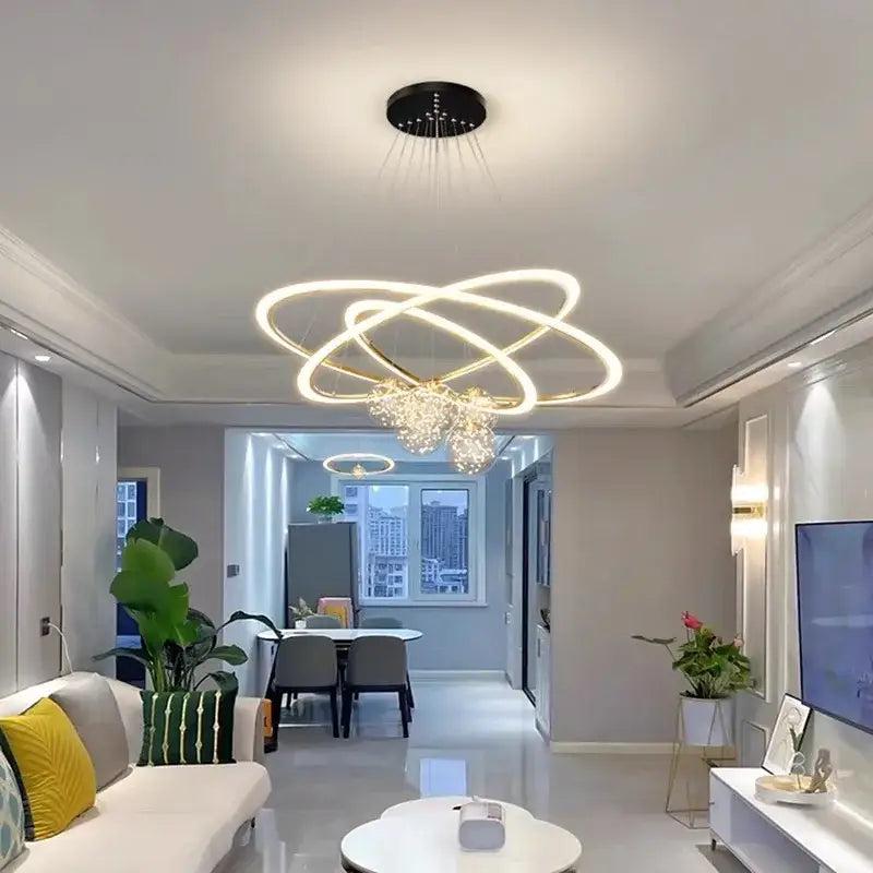 Modern minimalist circle ring pendant light with crystal bedroom chandelier