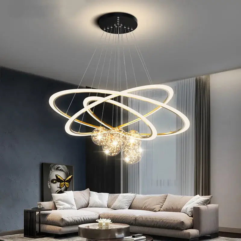 Modern minimalist circle ring pendant light with crystal bedroom chandelier