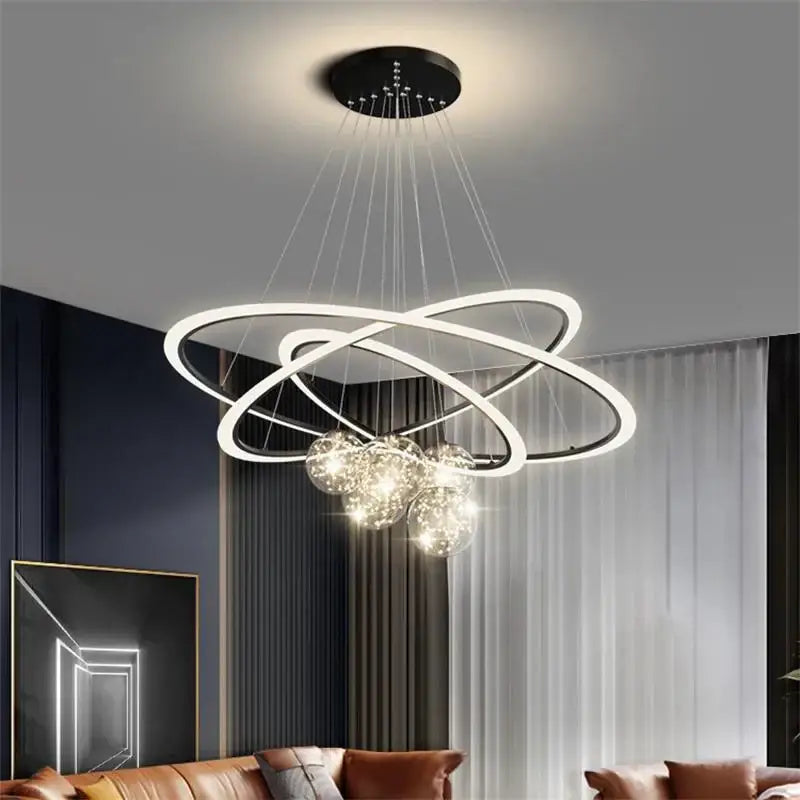 Modern minimalist circle ring pendant light with crystal bedroom chandelier