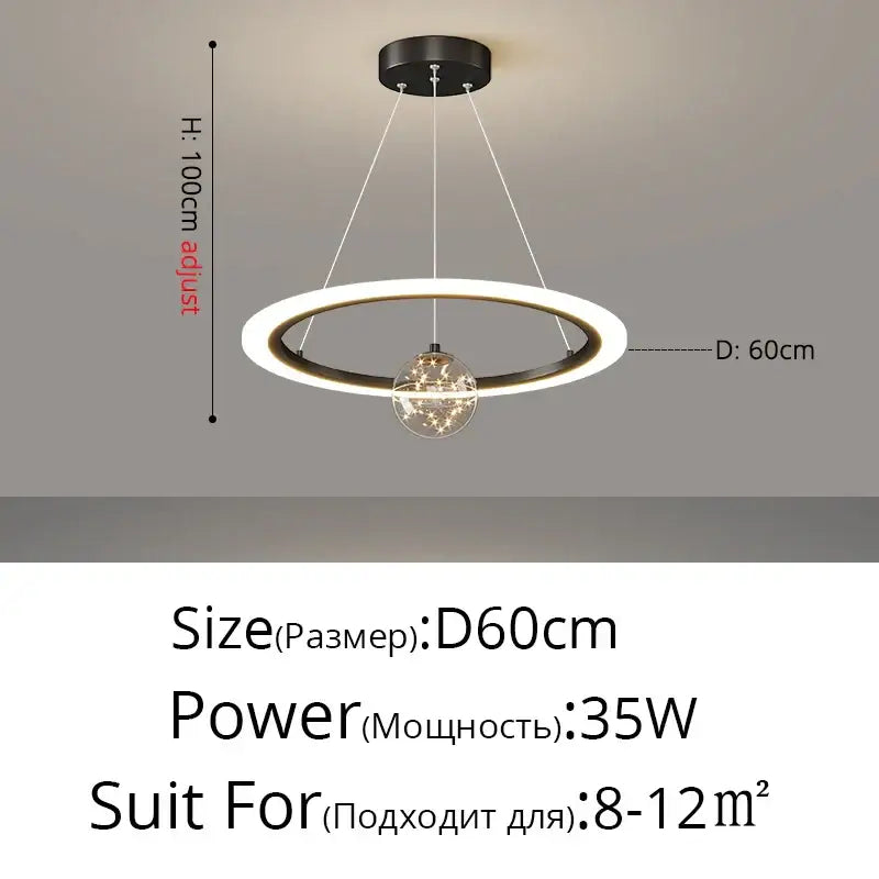 Modern minimalist circle ring pendant light with crystal bedroom chandelier