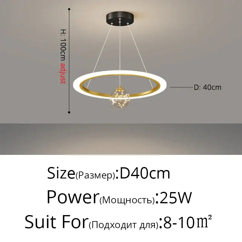 Modern minimalist circle ring pendant light with crystal bedroom chandelier