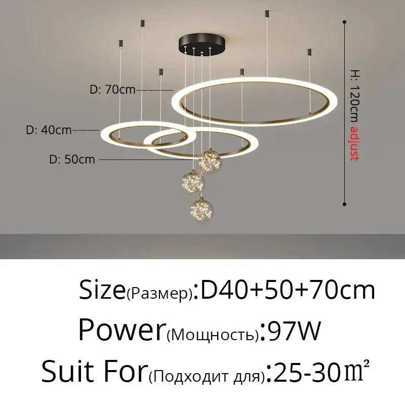 Modern minimalist circle ring pendant light with crystal bedroom chandelier