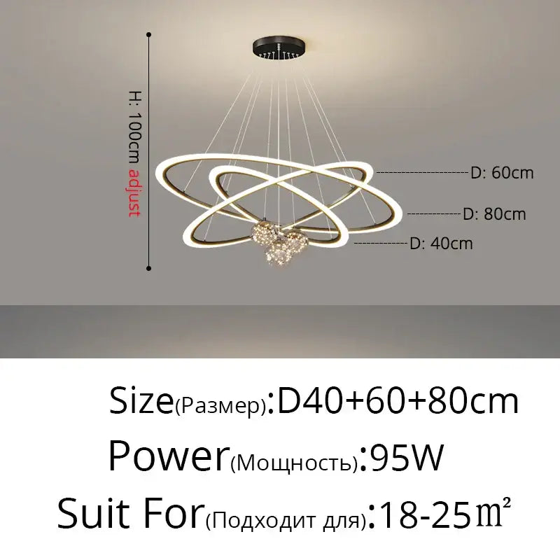 Modern minimalist circle ring pendant light with crystal bedroom chandelier
