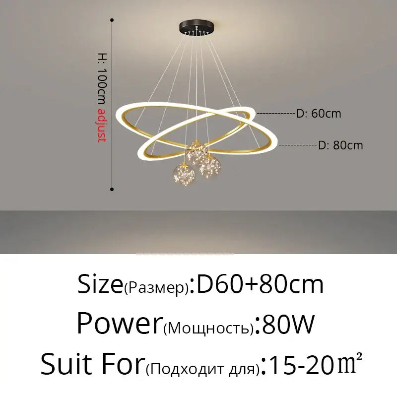 Modern minimalist circle ring pendant light with crystal bedroom chandelier