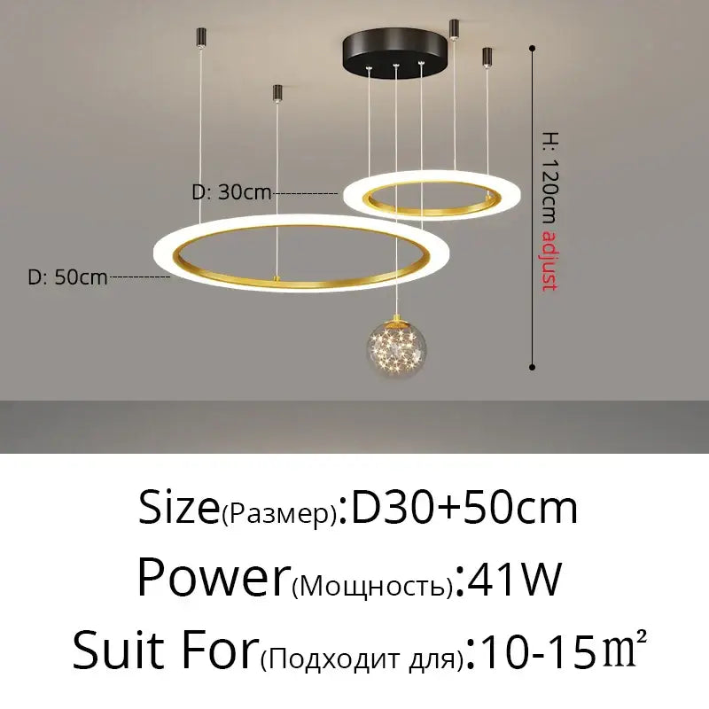 Modern minimalist circle ring pendant light with crystal bedroom chandelier