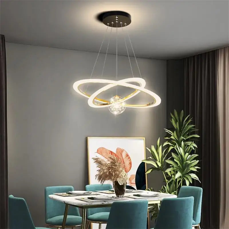 Modern minimalist circle ring pendant light with crystal bedroom chandelier