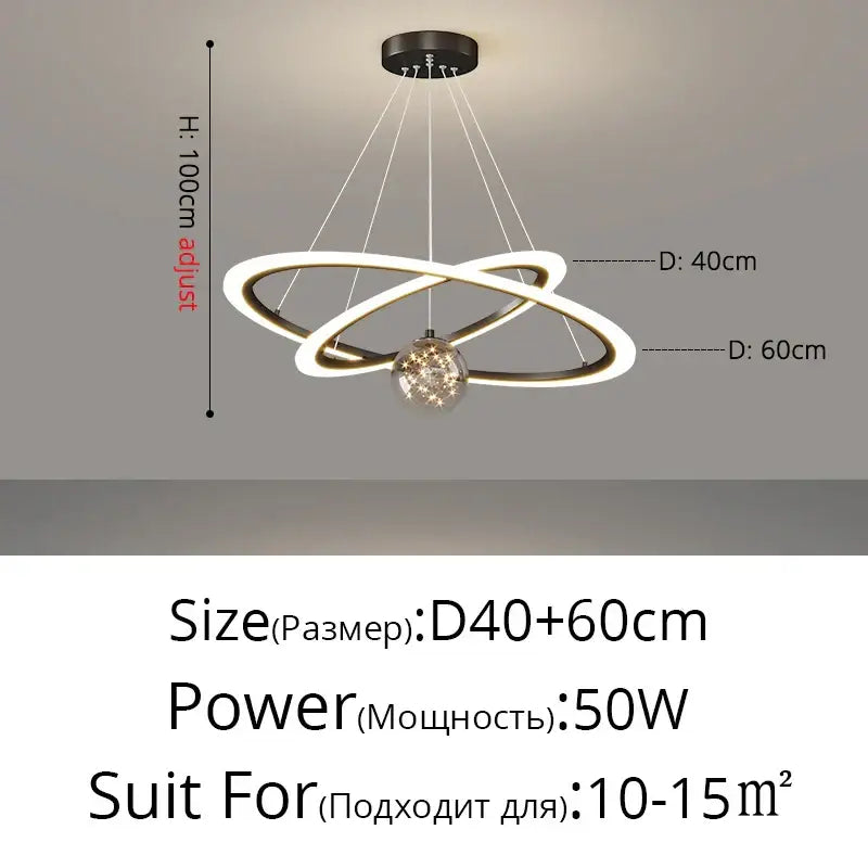 Modern minimalist circle ring pendant light with crystal bedroom chandelier