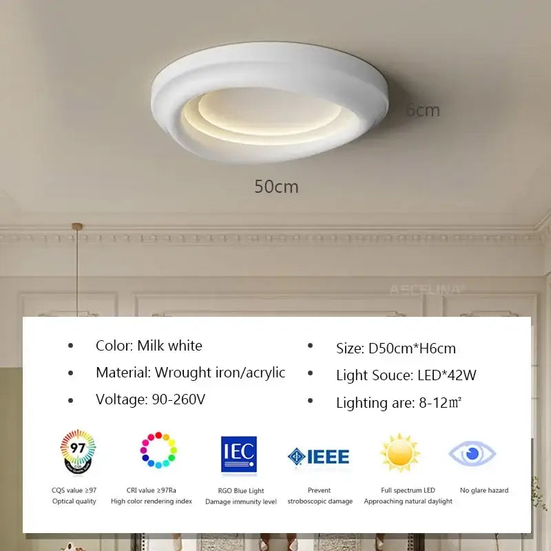 Modern minimalist cream led ceiling light for bedroom ambient decor