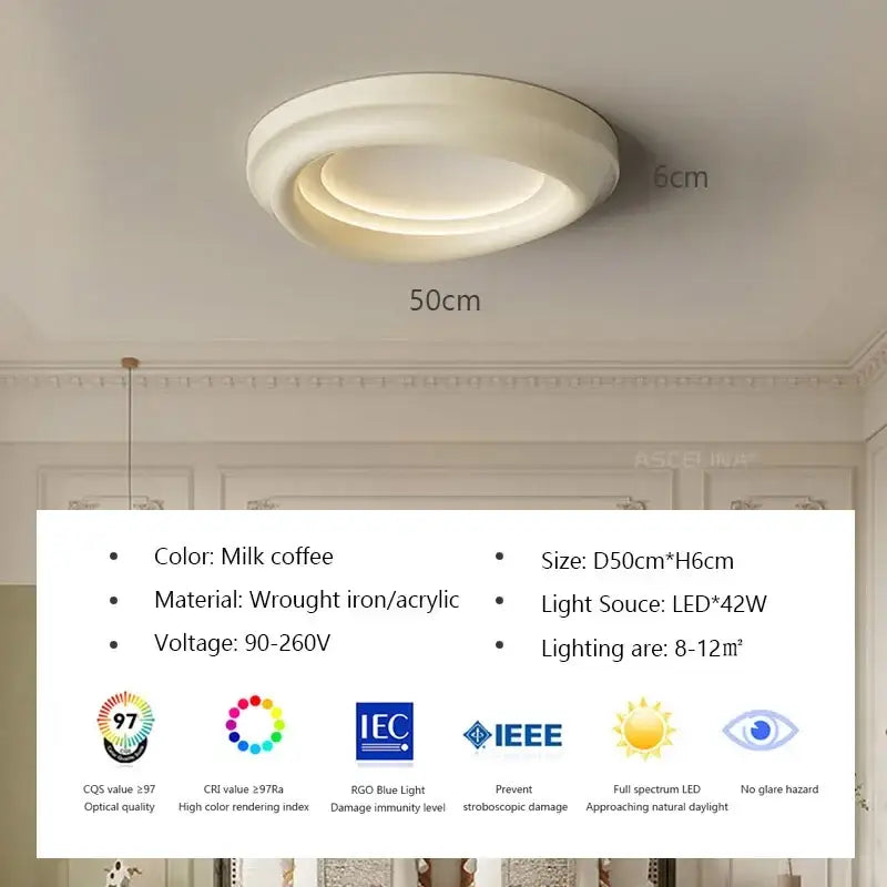 Modern minimalist cream led ceiling light for bedroom ambient decor