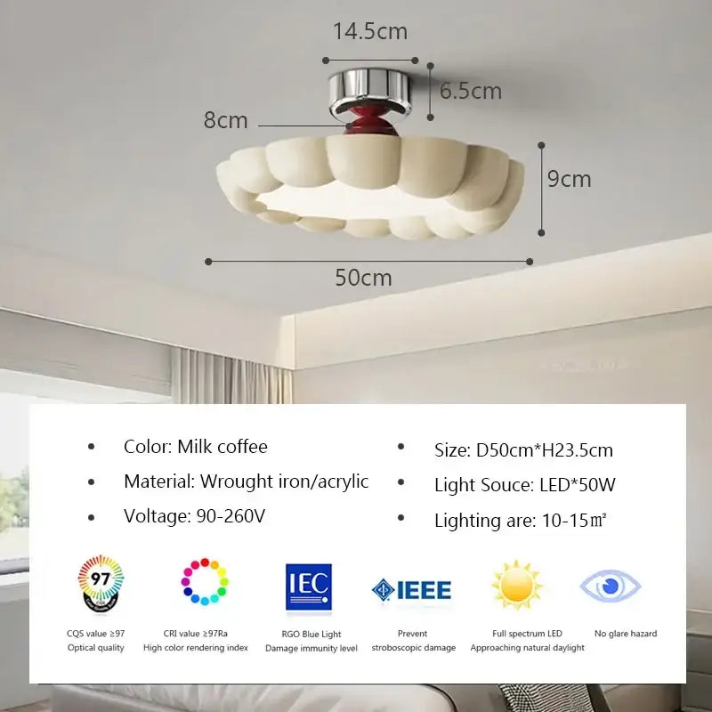 Modern minimalist cream led ceiling light for bedroom ambient decor