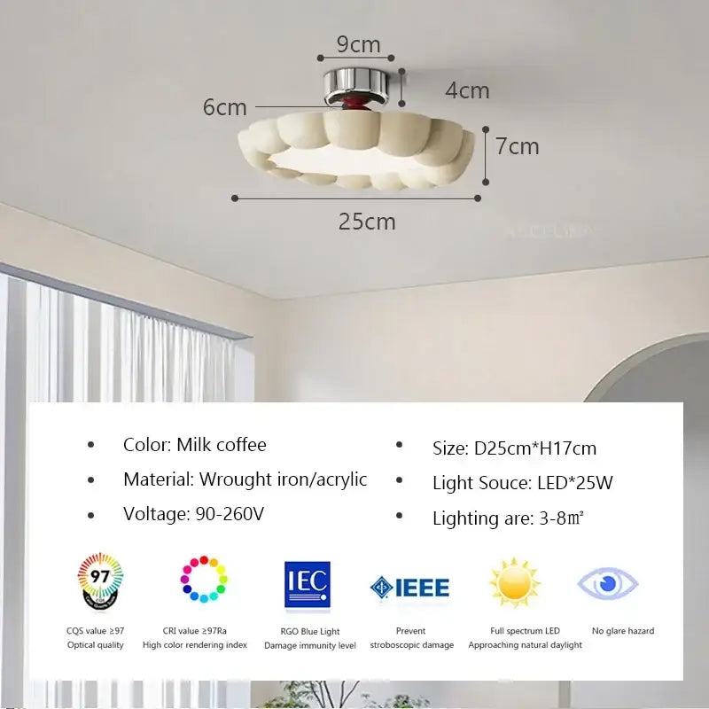 Modern minimalist cream led ceiling light for bedroom ambient decor