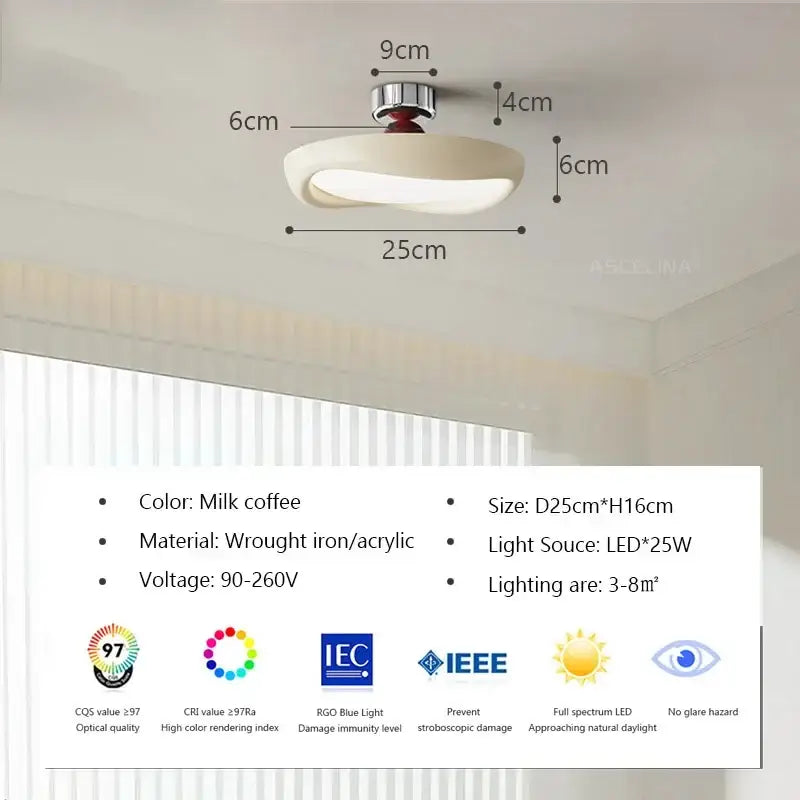 Modern minimalist cream led ceiling light for bedroom ambient decor