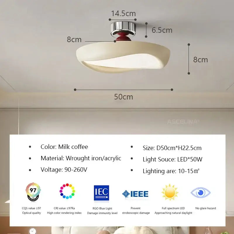 Modern minimalist cream led ceiling light for bedroom ambient decor