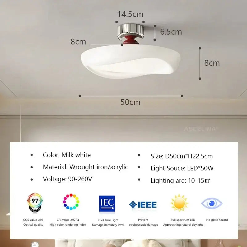Modern minimalist cream led ceiling light for bedroom ambient decor
