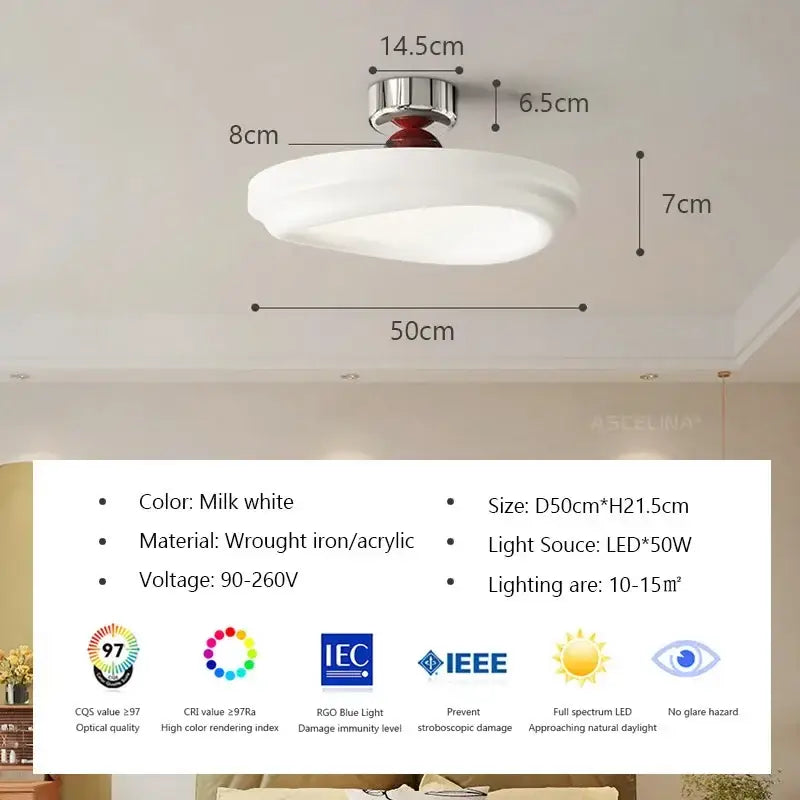 Modern minimalist cream led ceiling light for bedroom ambient decor