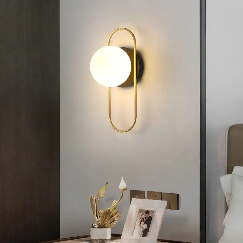 Modern minimalist glass ball led wall lamp bedroom sconce