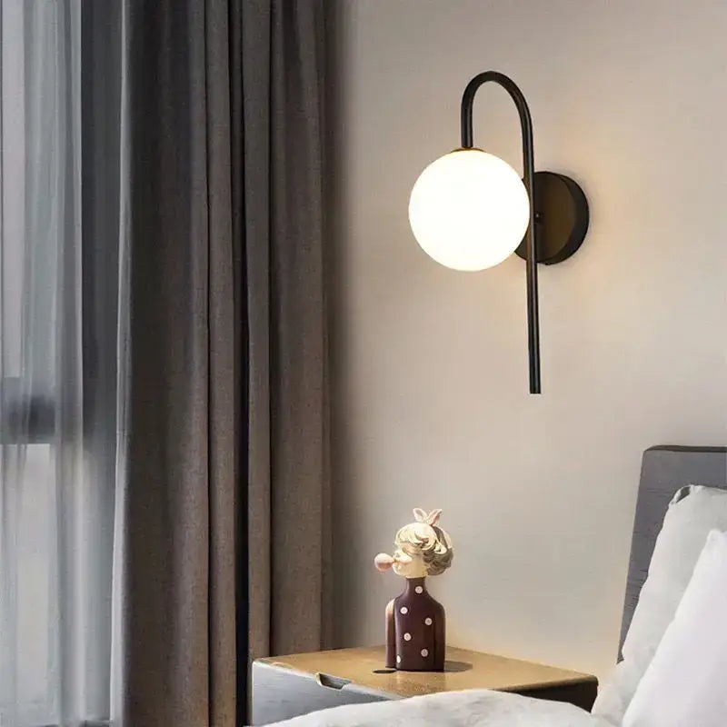 Modern minimalist gold & black glass gold led wall lamp bedroom