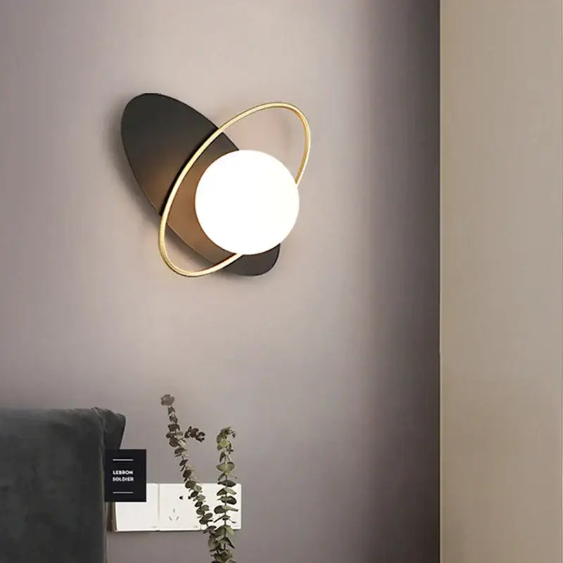 Modern minimalist gold & black glass gold led wall lamp bedroom
