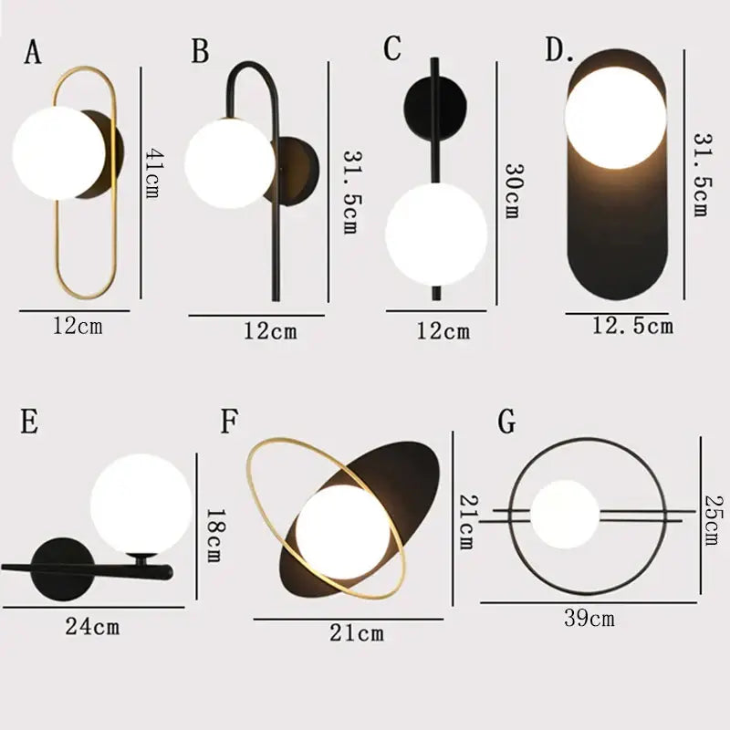 Modern minimalist gold & black glass gold led wall lamp bedroom