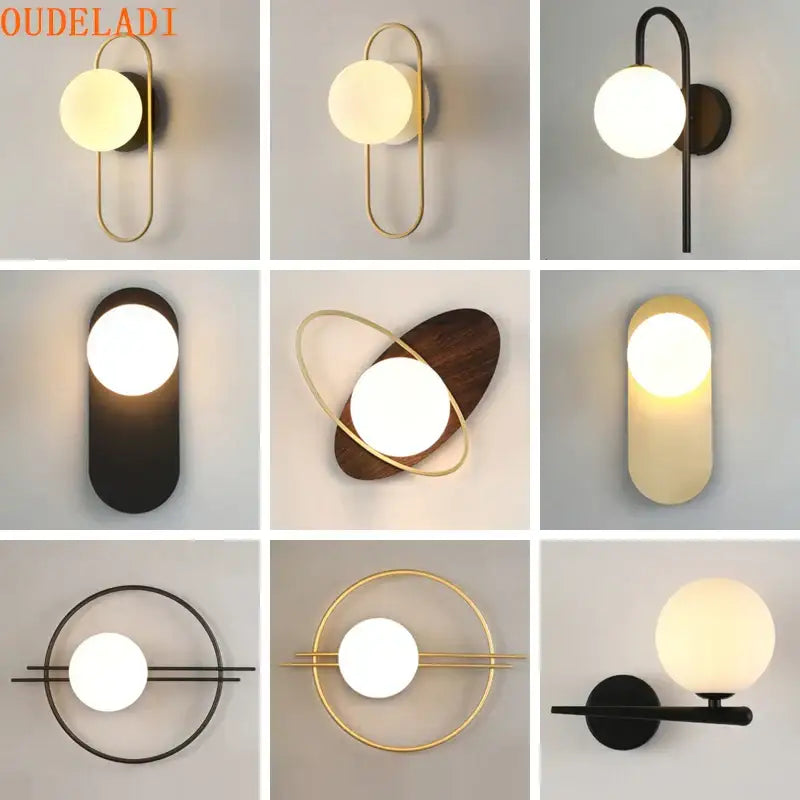 Modern minimalist gold & black glass gold led wall lamp bedroom