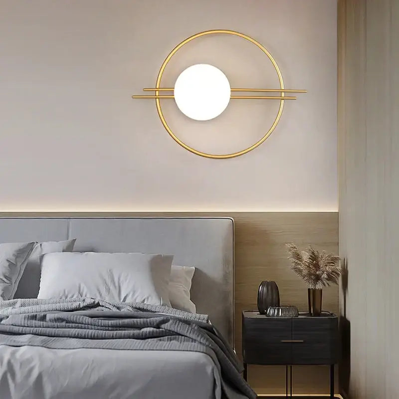 Modern minimalist gold & black glass gold led wall lamp bedroom