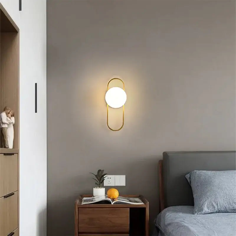 Modern minimalist gold & black glass gold led wall lamp bedroom
