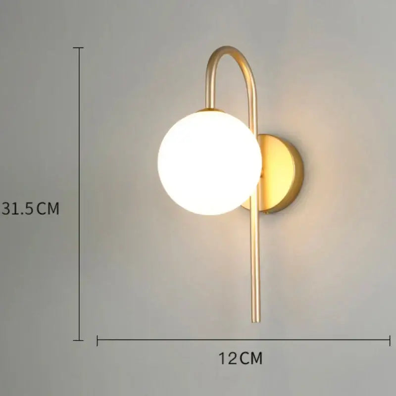 Modern minimalist gold & black glass gold led wall lamp bedroom