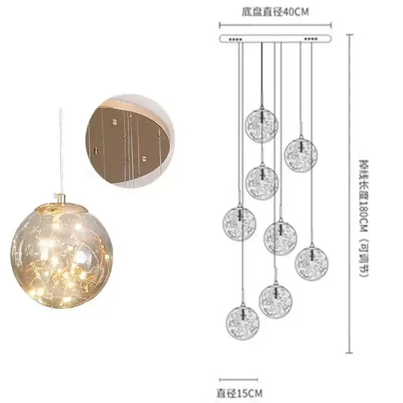 Modern minimalist gold decorbites glass chandelier staircase light
