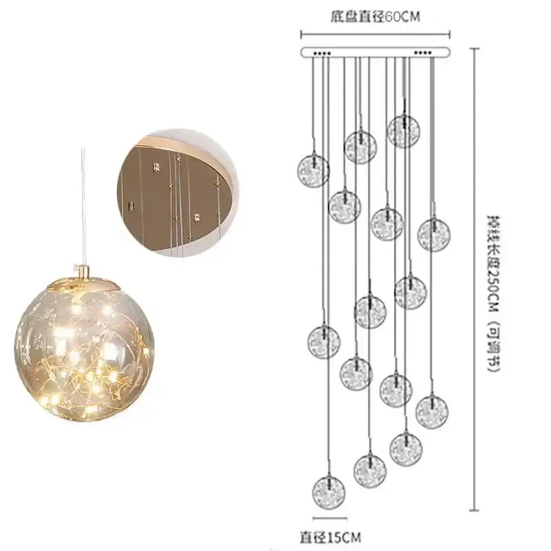 Modern minimalist gold decorbites glass chandelier staircase light