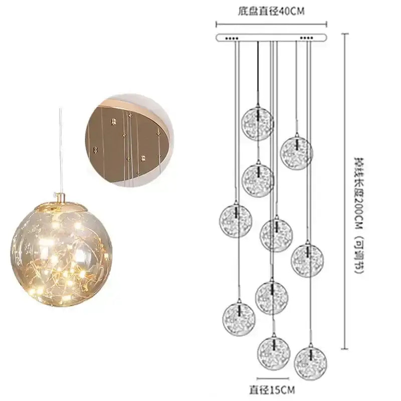 Modern minimalist gold decorbites glass chandelier staircase light