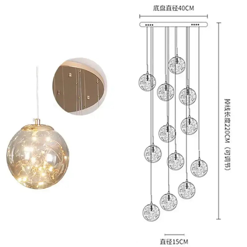 Modern minimalist gold decorbites glass chandelier staircase light