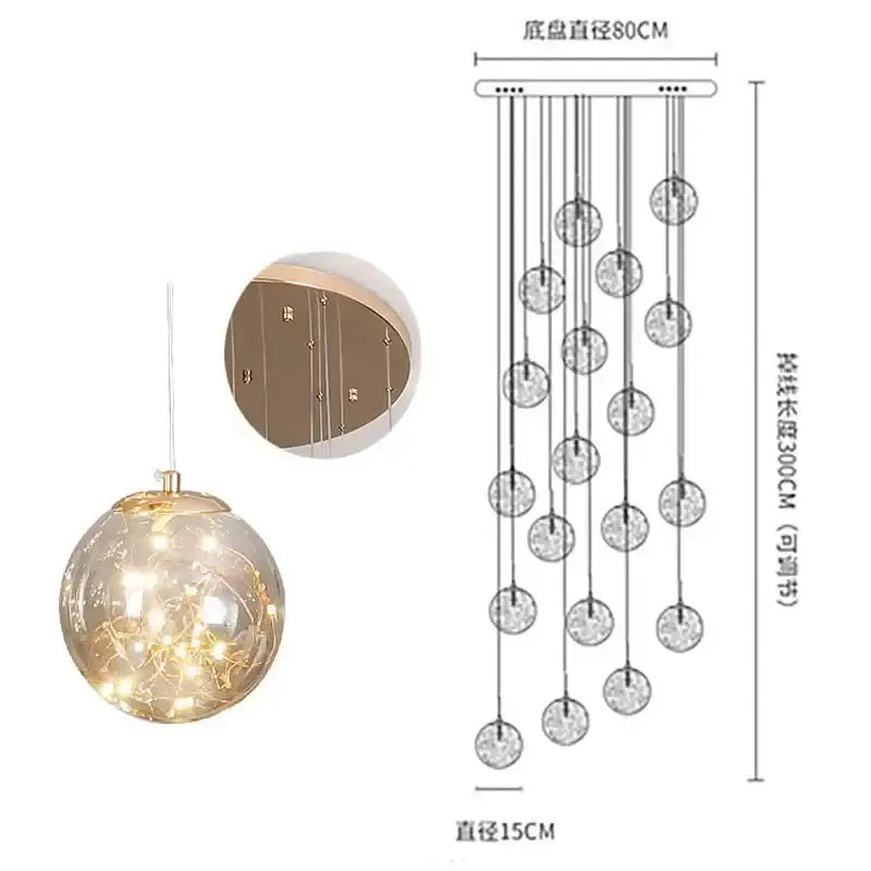 Modern minimalist gold decorbites glass chandelier staircase light