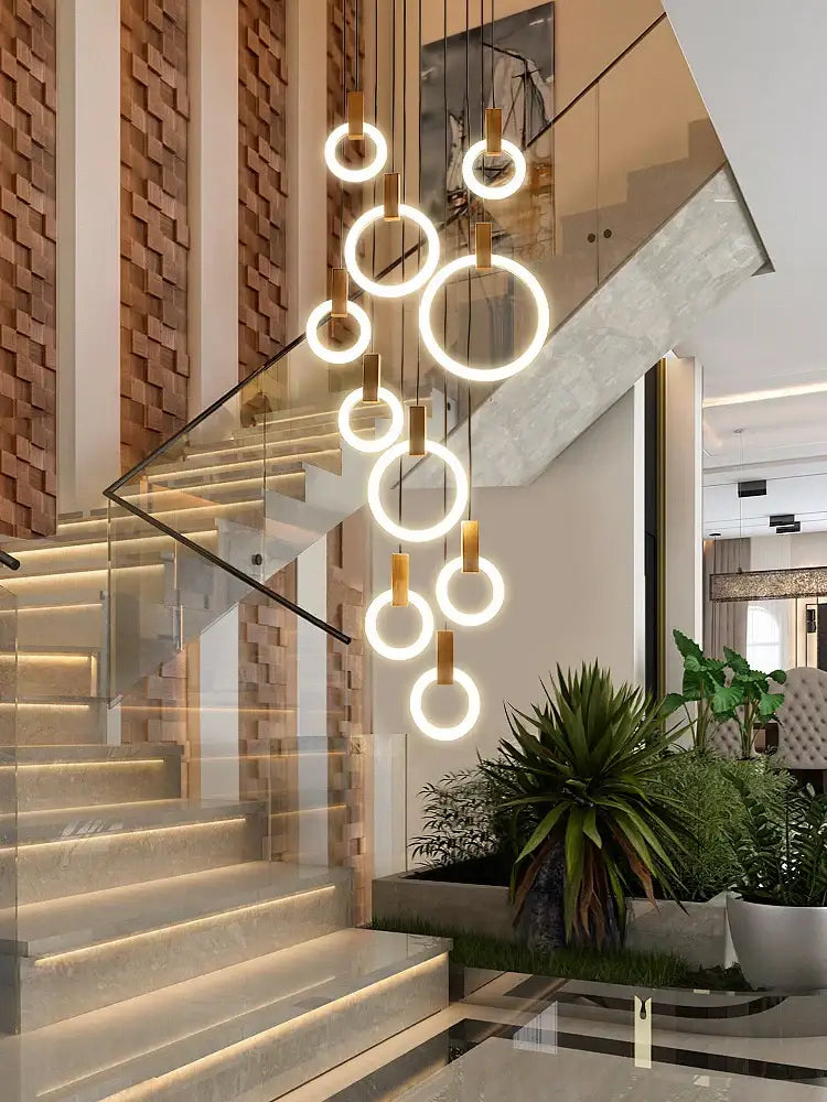 Modern minimalist led wooden staircase ceiling lights dining room