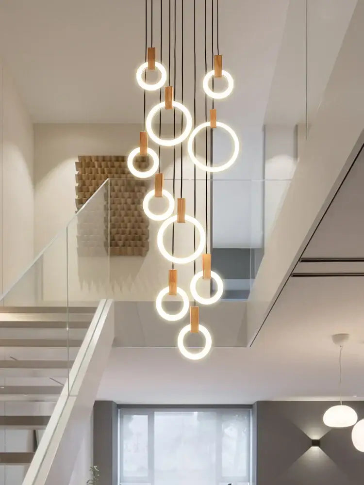 Modern minimalist led wooden staircase ceiling lights dining room