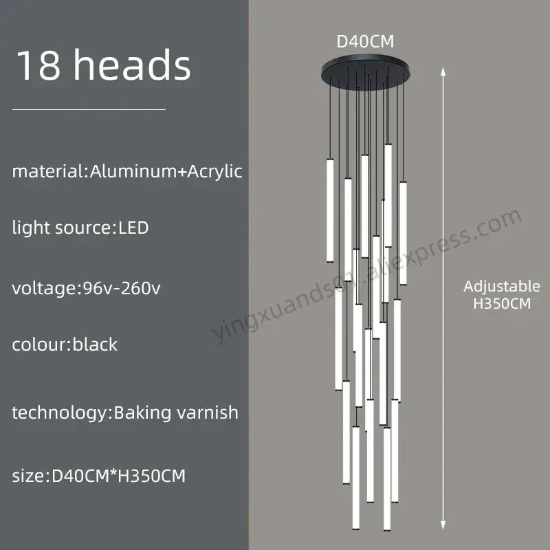 Modern minimalist loft black chandelier living room pendant light
