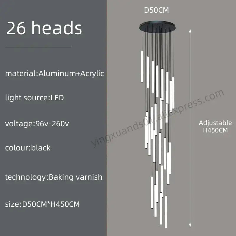 Modern minimalist loft black chandelier living room pendant light