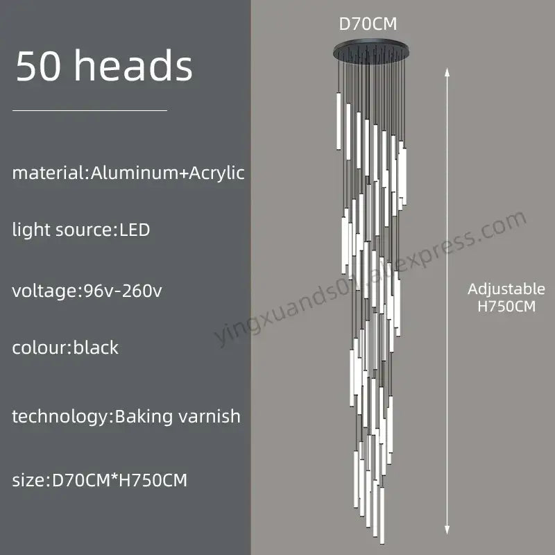 Modern minimalist loft black chandelier living room pendant light