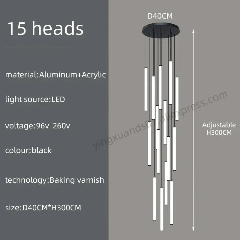 Modern minimalist loft black chandelier living room pendant light