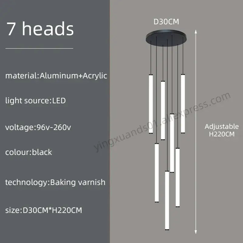 Modern minimalist loft black chandelier living room pendant light