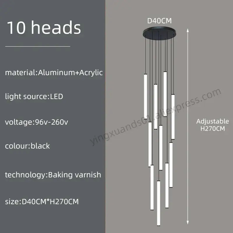 Modern minimalist loft black chandelier living room pendant light