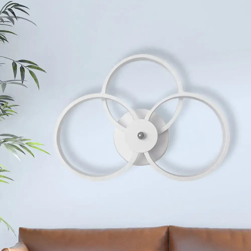 Modern minimalist white 3-ring wall sconce light fixture bedroom light