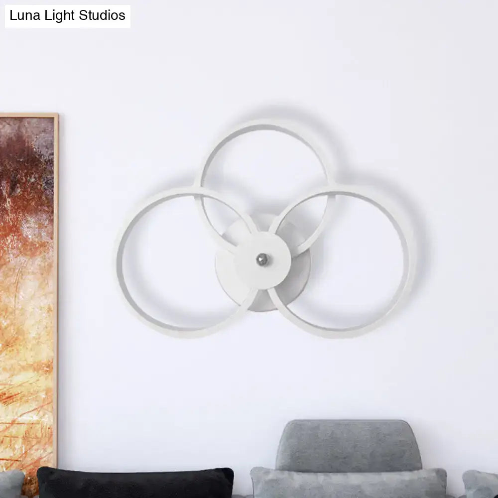 Modern minimalist white 3-ring wall sconce light fixture bedroom light