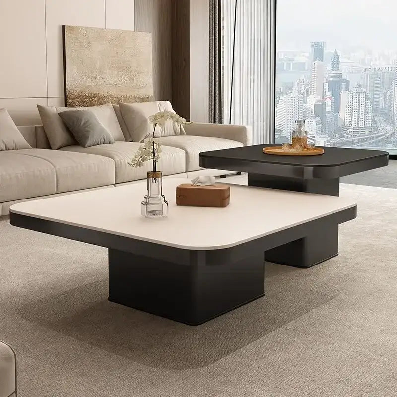 Modern minimalist white & black coffee table set living room